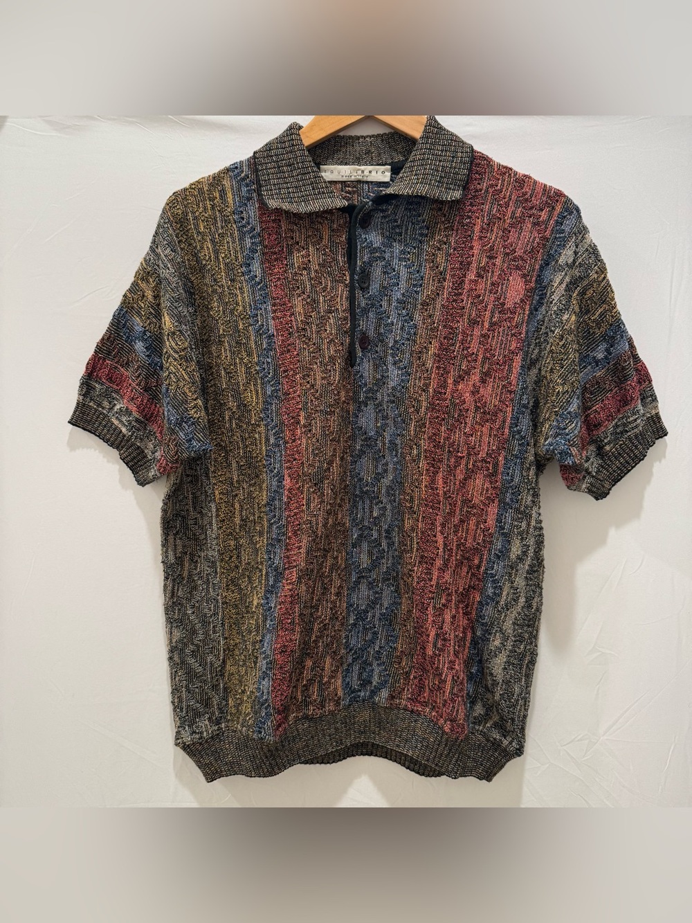 Equilibrio Men's Multicolor Textured Knit Polo Shirt Vintage